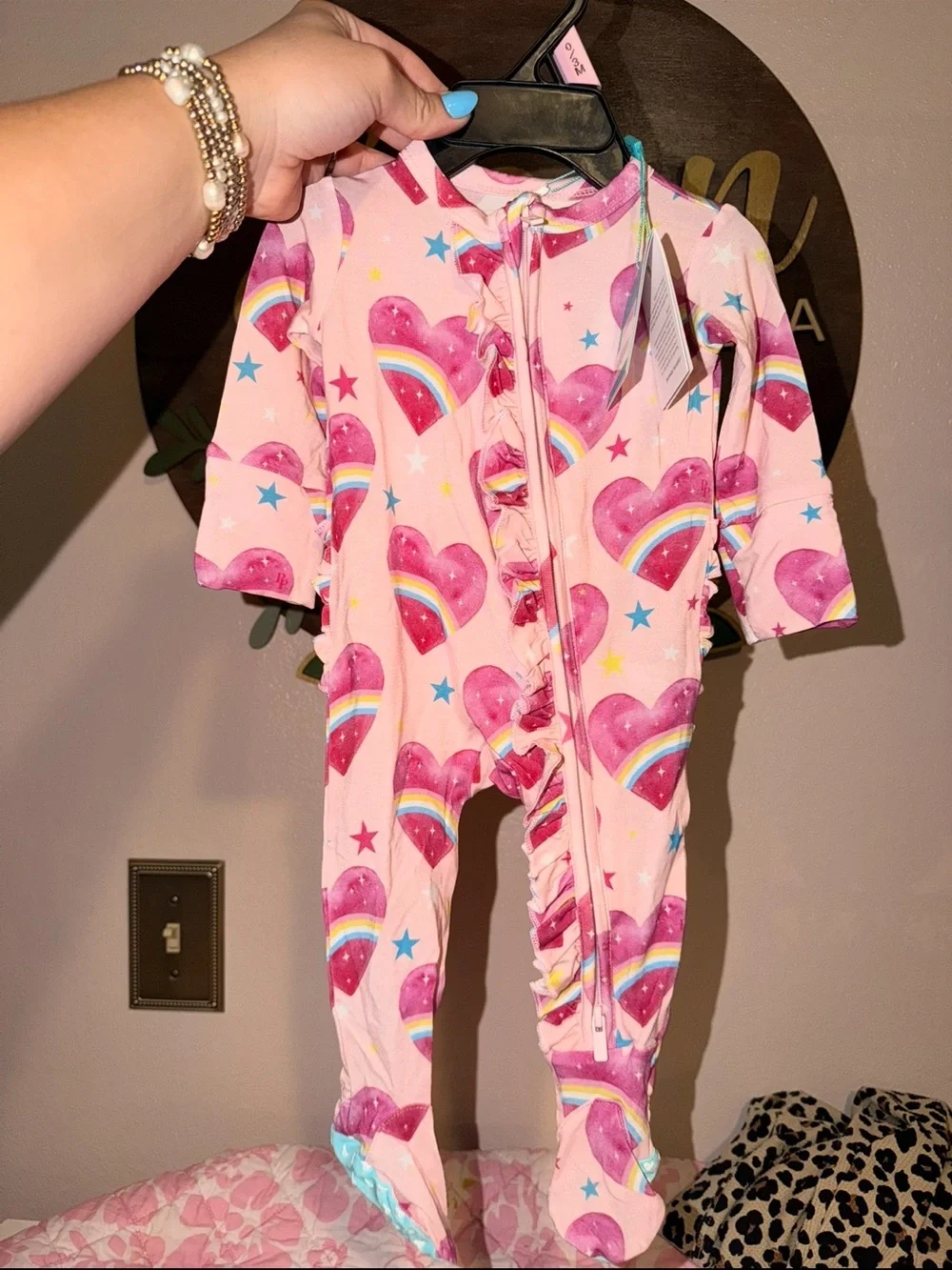 Posh Peanut Pink Heart & Rainbow Footed One-Piece